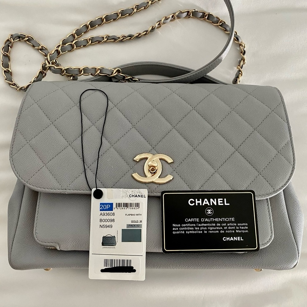 Chanel Gray Quilted Shoulder Bag with Gold CC Closure